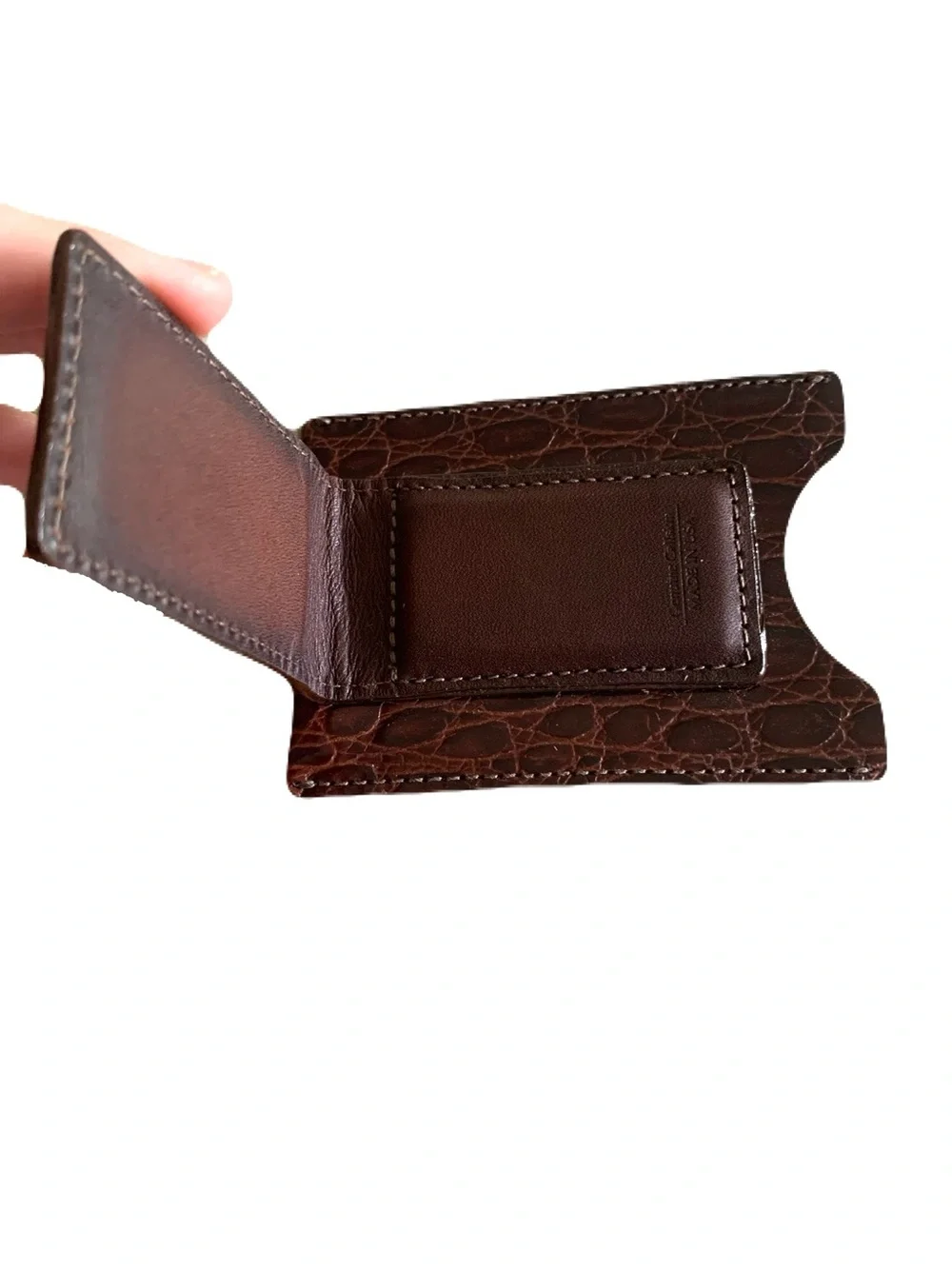 Brown Men’s Crocodile Embossed Genuine Leather Magnetic Money Clip Card Case